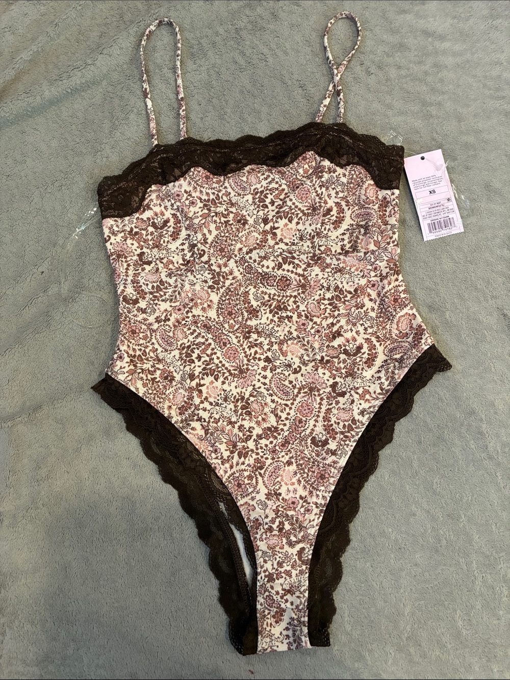 Floral Paisley brown lace trim bodysuit
Sexy sweet and comfy